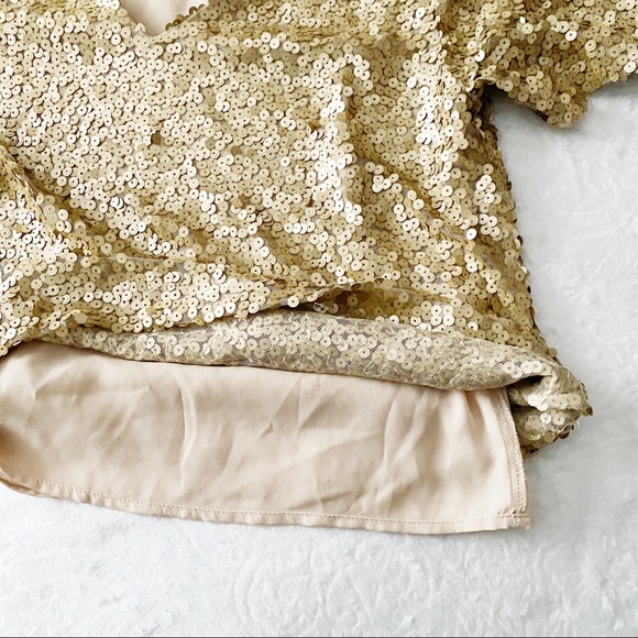 Socialite Sequin Gold Boxy V-Neck Top - Picture 4 of 12